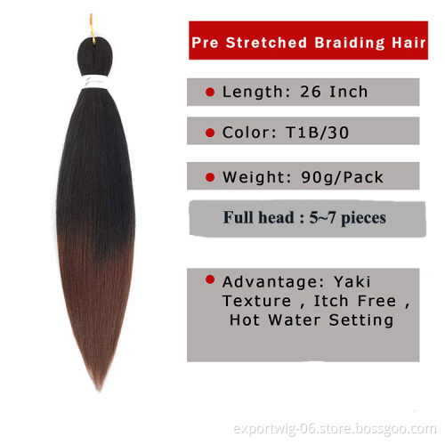 Easy Braiding Hair Extensions Pre Stretched Braids 26 Inches Ombre Braid Hair Yaki Texture Synthetic Fiber Hot Water Setting